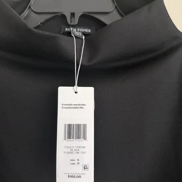 Eileen Fisher black lightweight ponte funnel neck top. Boxy fit. NWT. Size S. - Picture 5 of 7